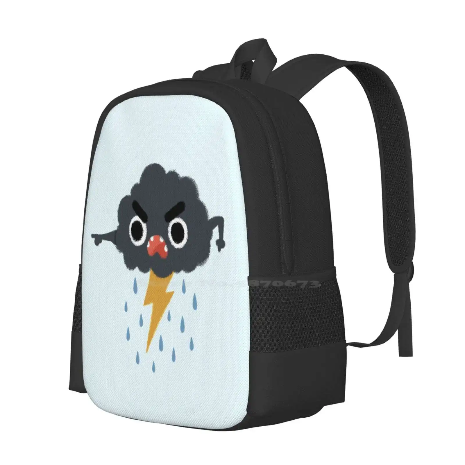 Grumpy Cloud 3D Print Design Backpack Student Bag Digistickie Rain Cloud Thundercloud Thunderstorm Lightning Stormy Mad Anger