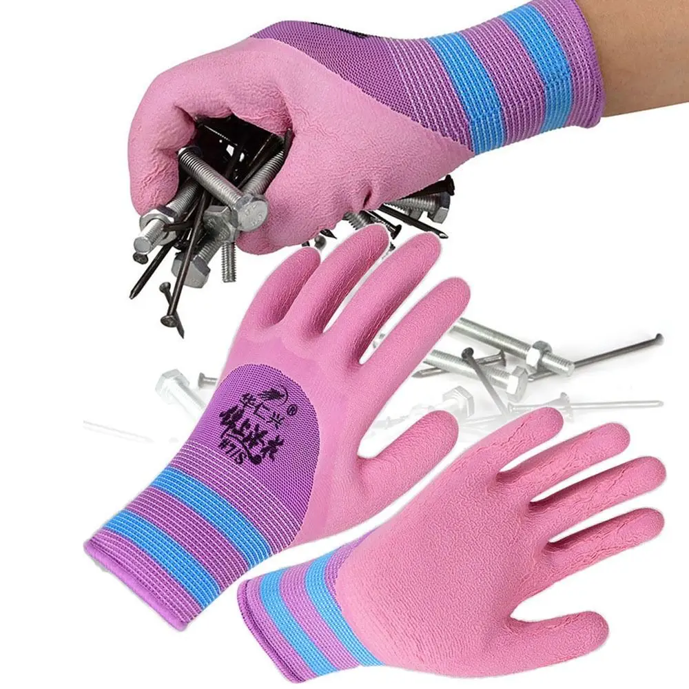 

Latex Wrinkles Working Gloves Tool 15 Needles Pink Rubber Coated Glove Breathable Flexible Protective Mittens Female
