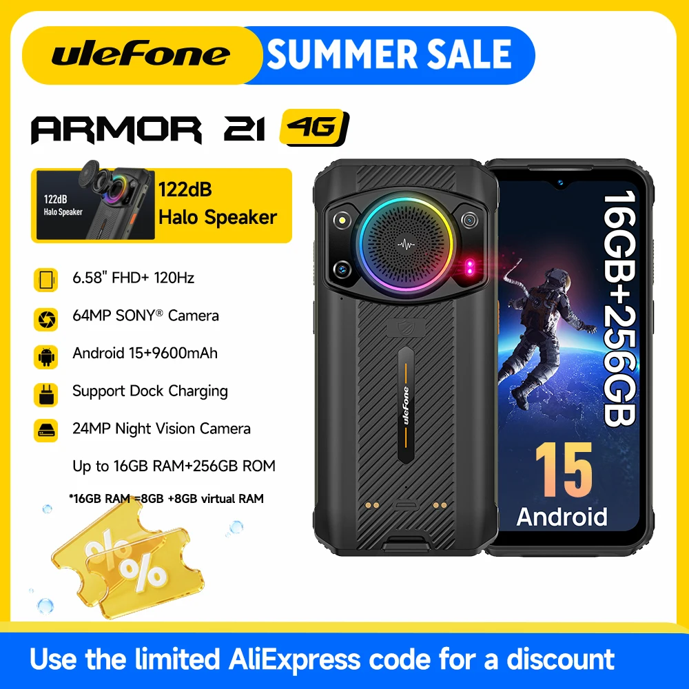 Teléfono resistente Ulefone Armor 21 16GB RAM 256GB ROM Smartphone Android 15 G99 teléfono móvil 64MP 9600mAh Global