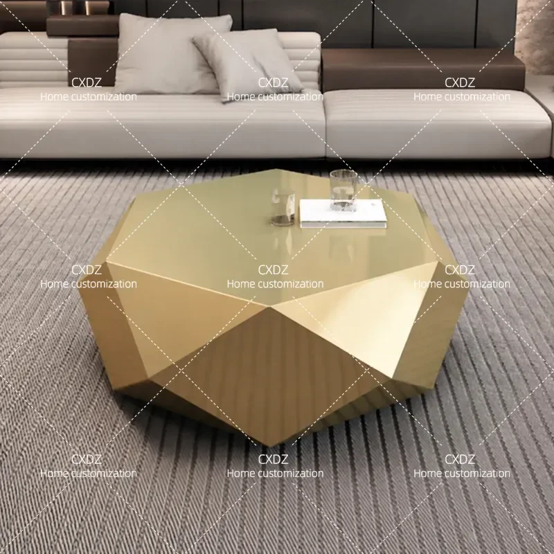 2025 New Diamond Brushed Stainless Steel Coffee Table Irregular Shape Modern Living Room Furniture for Small Apartment Home