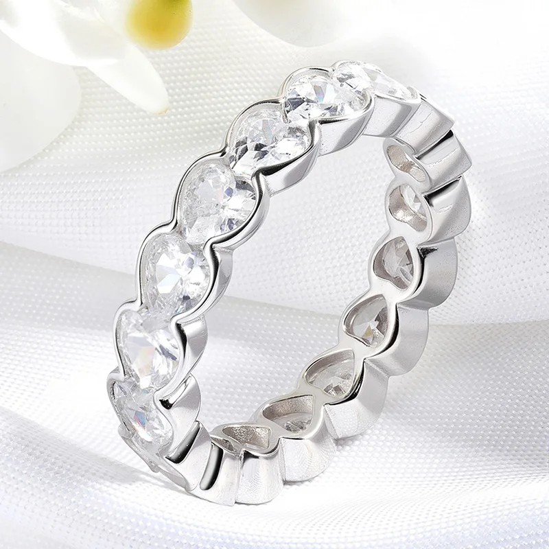 Women 3‑4mm Heart Cut D‑Color VVS1 Moissanite Promise Band Ring S925 Sterling Silver GRA Certified Pass Diamond Tester Luxury Bridal Wedding Fine Jewelry Gift For Her view 4