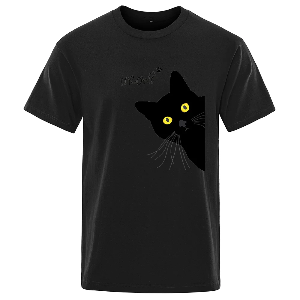 

Футболка Meow мужская с забавным принтом, дышащая уличная одежда с коротким рукавом, свободная вентилируемая рубашка с круглым вырезом, лето