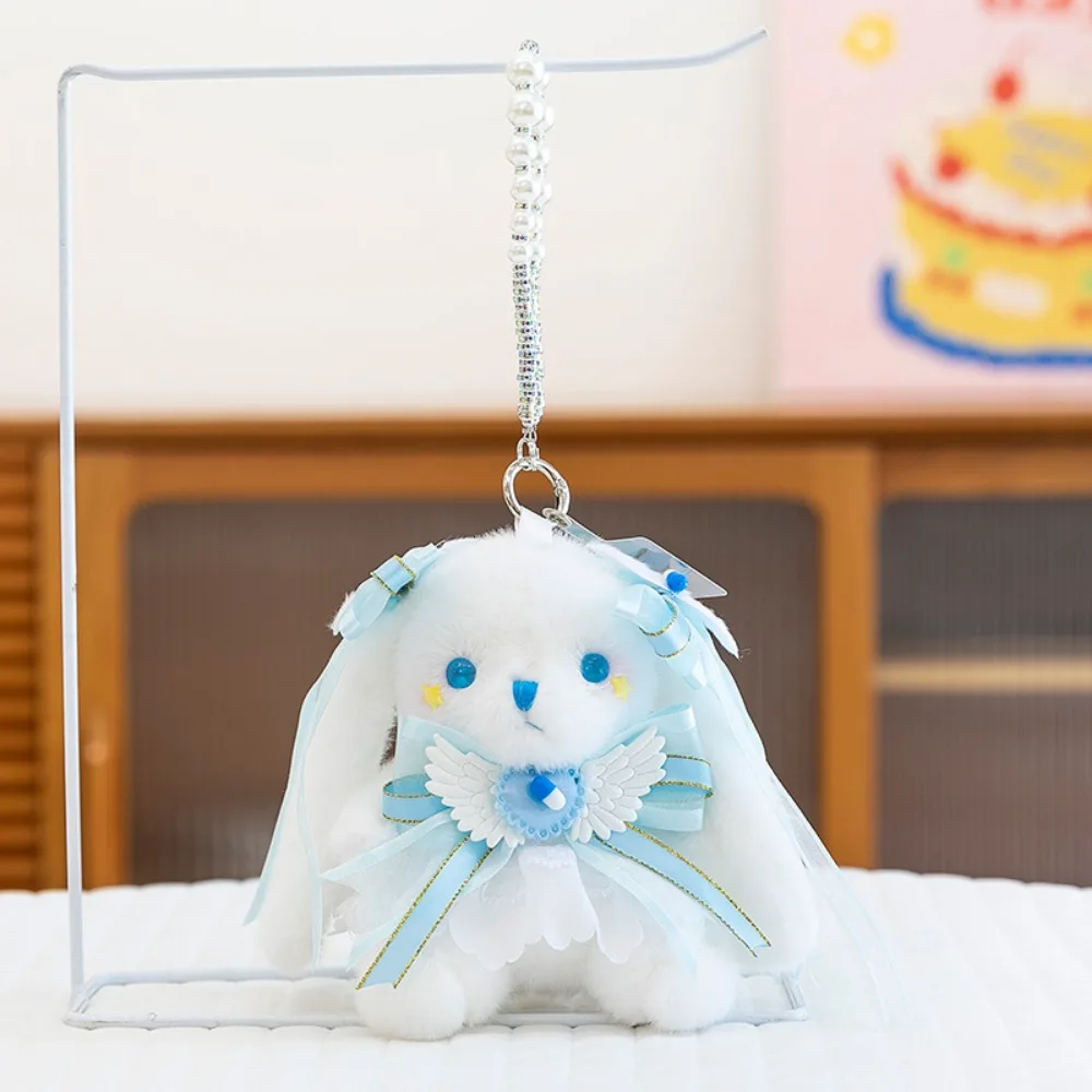 

Princess Pearl Dress Rabbit Keychain Stuffed Cartoon Rabbit Keyring Kawaii Soft Drooping Ear Rabbit Pendant Backpack Decor
