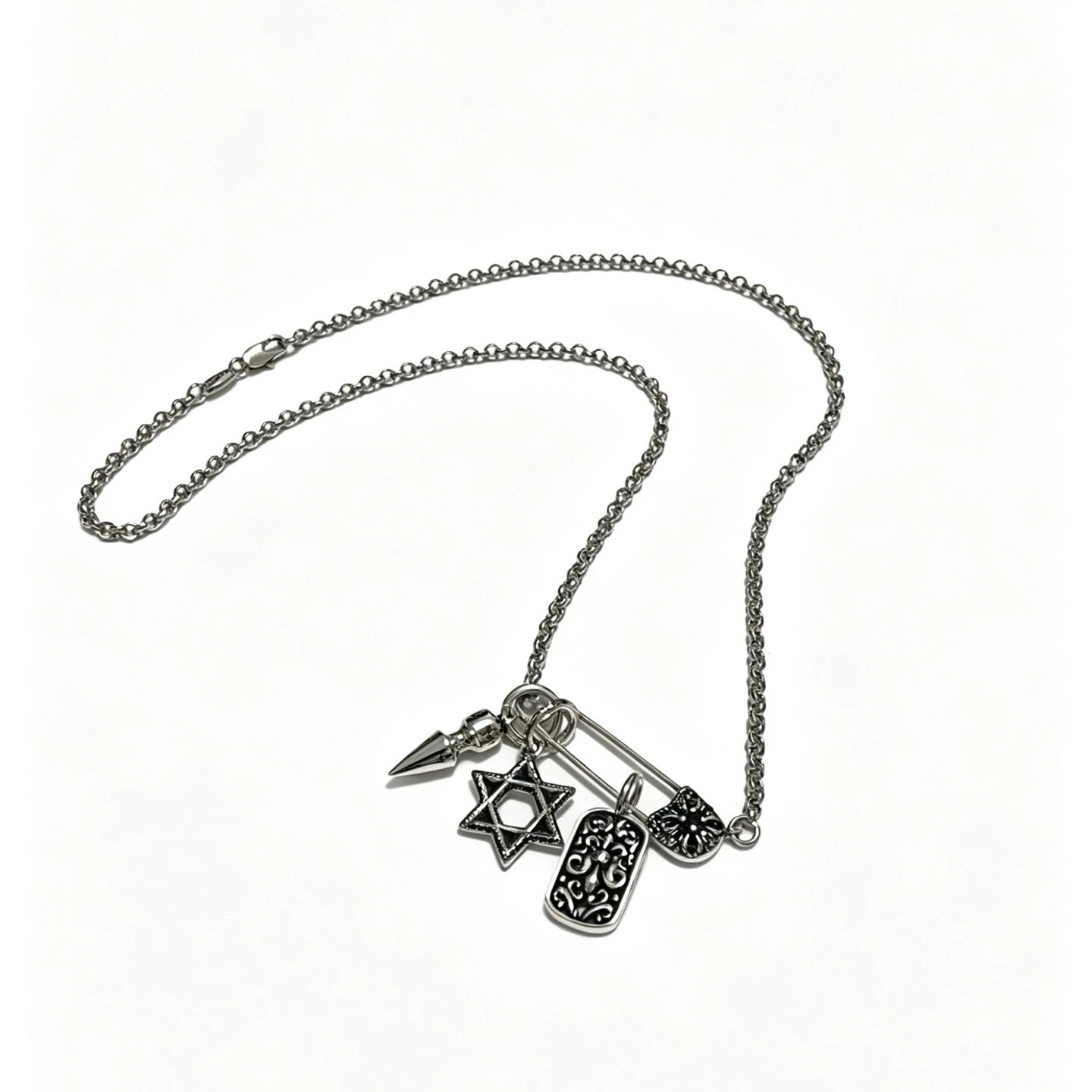 

S925 Sterling Silver Charm Pin Pentagram Vintage Old Pendant Necklace Ladies Light Luxury Cross Premium CH Jewelry