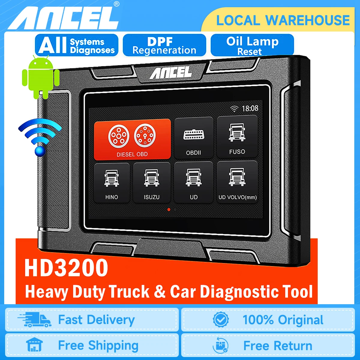 

ANCEL HD3200 24 В сверхмощный диагностический инструмент для дизельных грузовиков D.PF регенерация сброса масла все системы сканер грузовиков для FUSO Hyundai