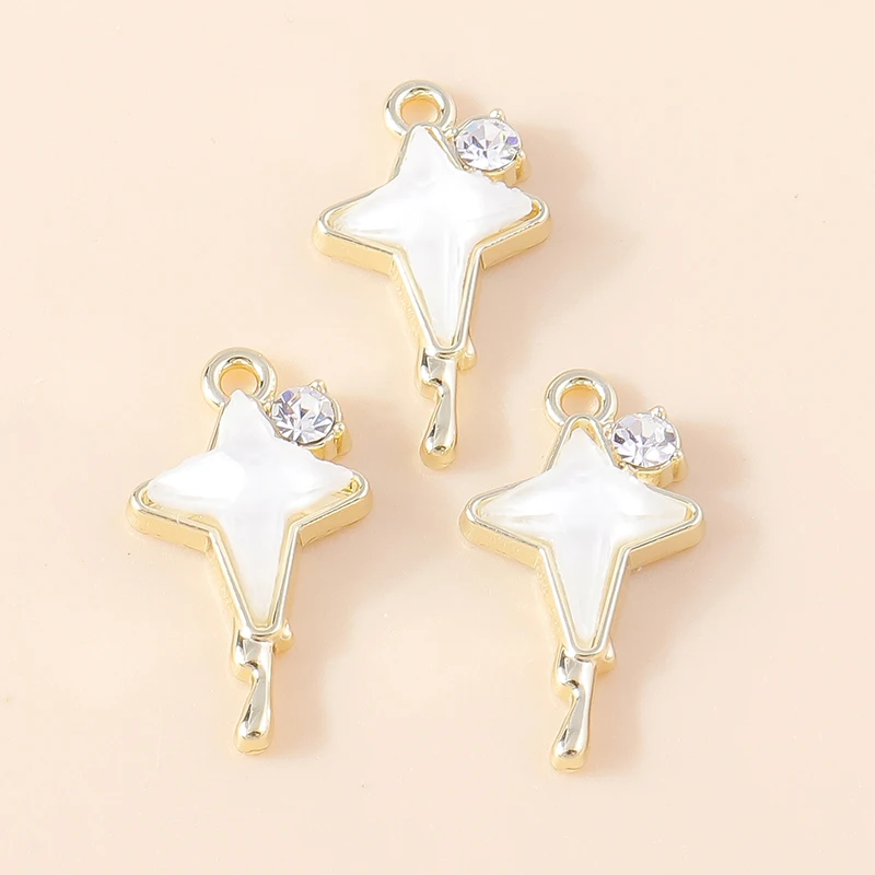 Leslie 4 Stück wunderschöne Gold-Silber-Farbe Kristall Polaris Charm für Schmuckherstellung Stern Mond Anhänger Halskette Armband Ohrring DIY – Detail 8