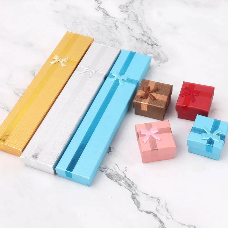 12PCS Bowknot Jewelry Box Earring Jewelry Necklace Storage Box Paper Organizer Storage Bronzing Jewelry Display Gift Case