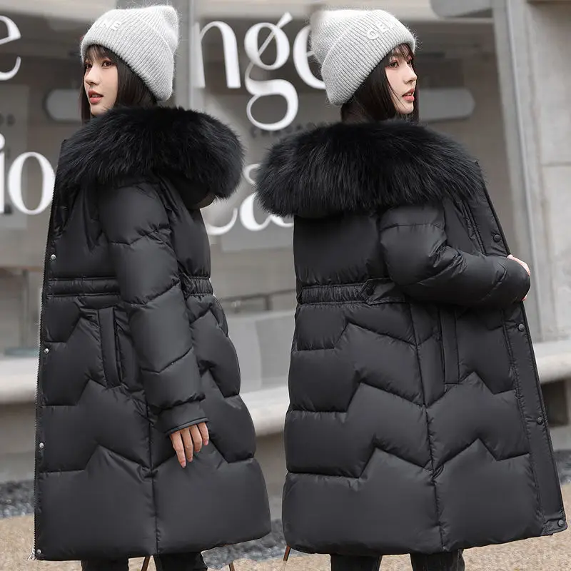 Manteau en duvet de coton pour femme, veste d'hiver pour femme, grand col en fourrure, parkas épaisses, vêtements d'extérieur de style moyen, pardessus fin, adt Hin, nouveau, 2023