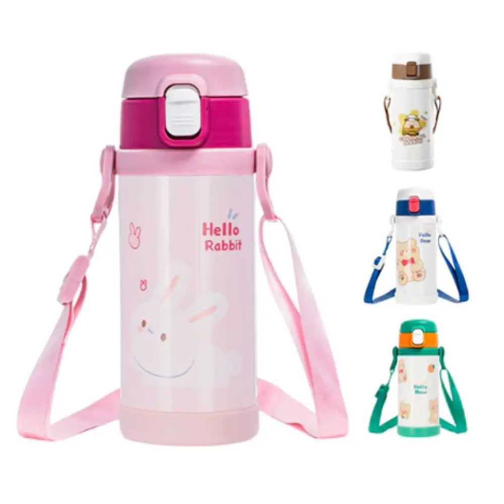 

Fashion 350ML Children's Water Bottle Stainless Steel Portable Insulated Cup with Straps Leak-Proof Straw Cup School