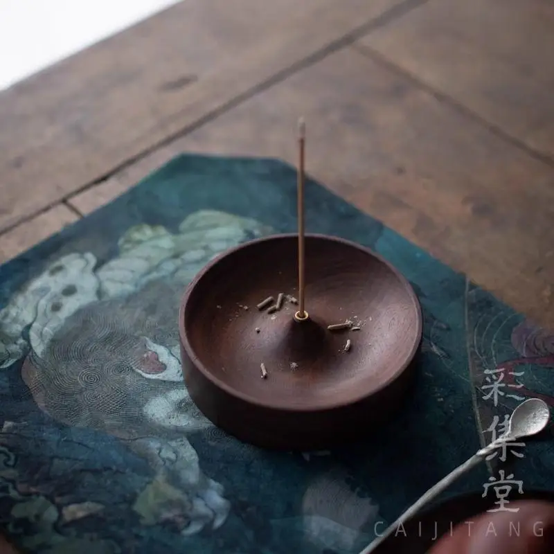 North American Black Walnut Solid Wood Incense Stick Tea Ceremony Round Incense Burner Agarwood Tray Holder Home Decor