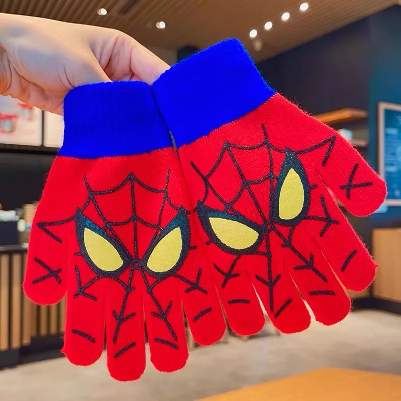 5-10Y Diseny Spiderman Winter Children Warm Gloves Marvel Anime Cartoon Knitted Gloves Toddler Decoration Kid Christmas Gift Boy