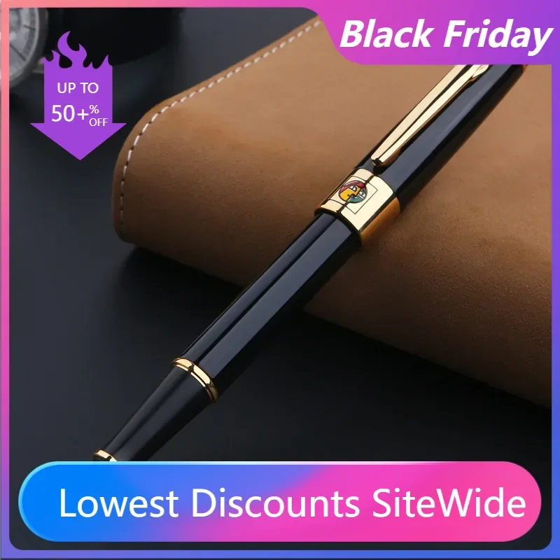 Pimio 89 Fountain Pen Munich Jazz  Gold Iridium Pen F Nib Retractable with Gold/Black Clip Fountain Pen Ink Thick Gift