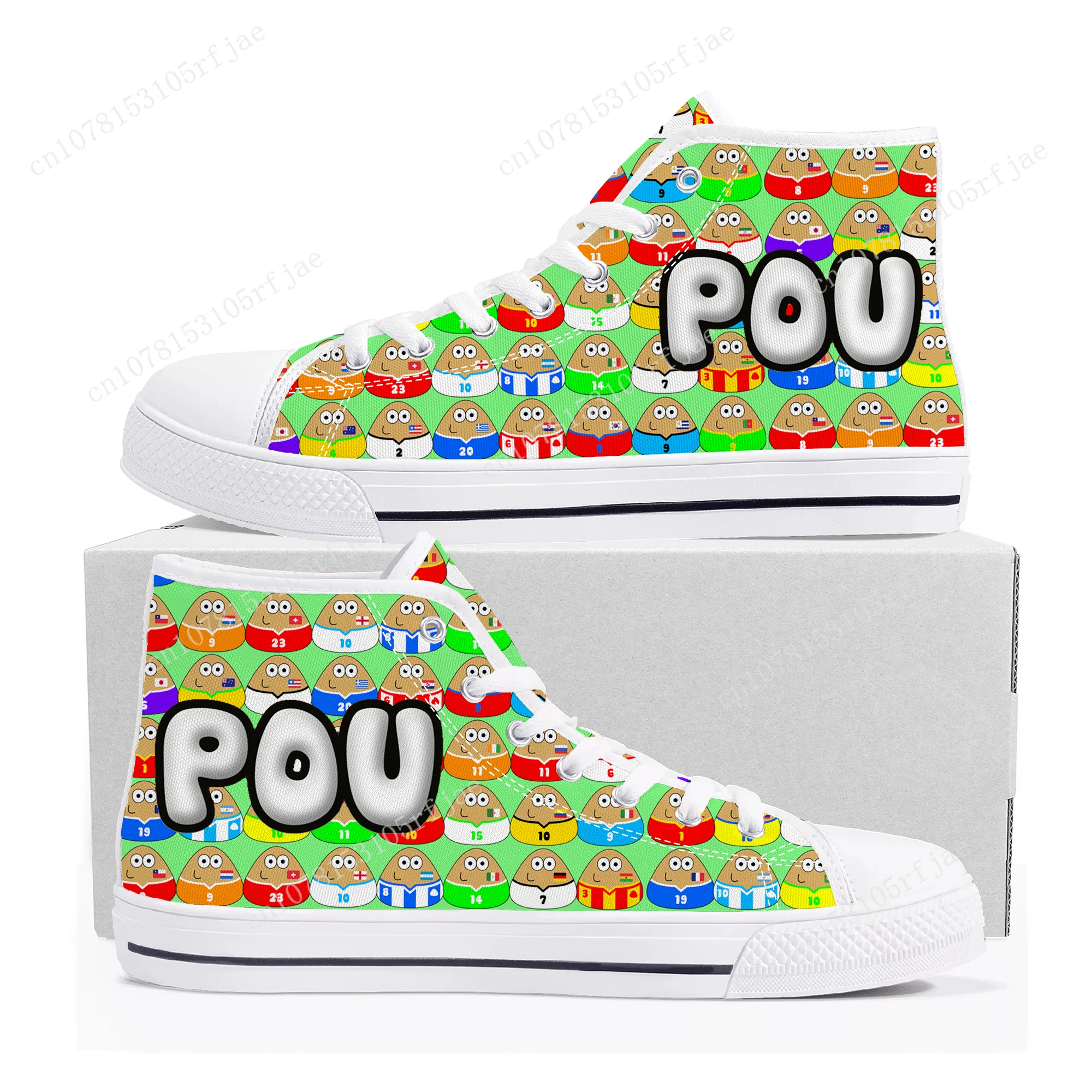 

Hot Cartoon Animation POU High Top Sneakers Game Mens Womens Teenager High Quality Canvas Shoes Casual Tailor Made Sneaker