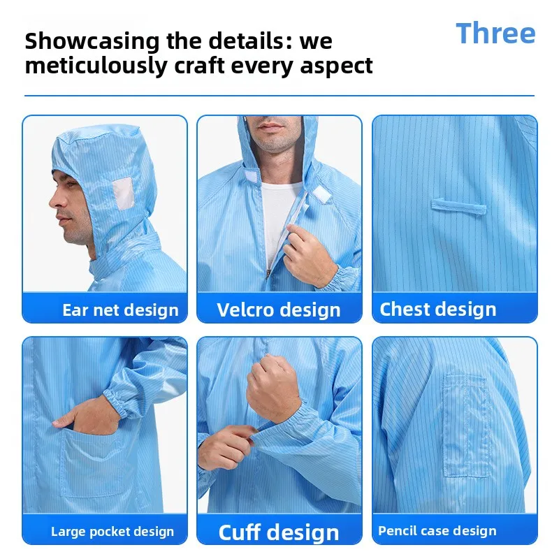 Anti-Static Clothing, White Coat, Dust-Free Clothing, Workshop Food Clothing, Work Clothes, Dust-Proof Clothing, Hooded