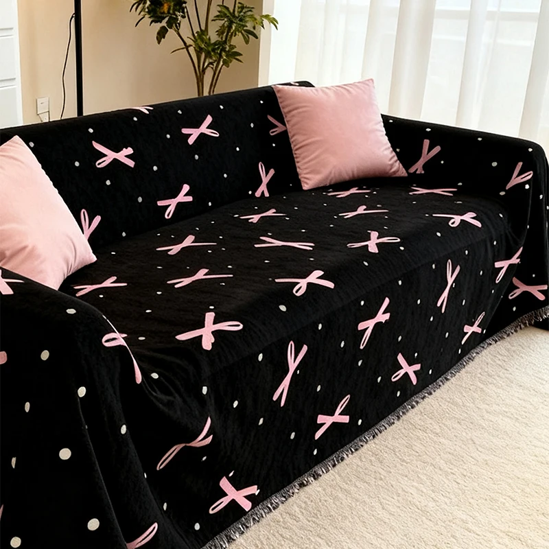 Black Pink Bow Pattern Sofa Cover-Non-SlipCouch Protector Pet-Friendly Modern Living Room Decor for Camping Blanket  All Seasons