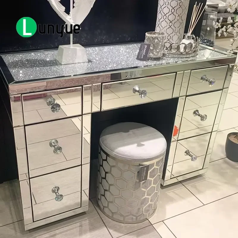 Hot Sale WXF-118 Crushed Diamond Dressing Mirrored Corner Chest of Drawers