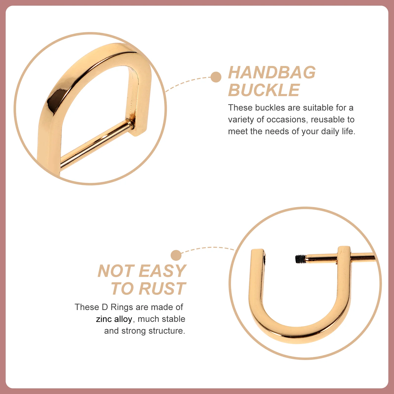 4PCS Luggage Accessories Shoulder Strap Adjustment Ring Zinc Alloy Semi-Circular D Ring for Bags Golden