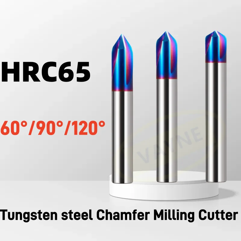 Chamfer Milling Cutter 60 90 120 Degree Carbide Chamfer Mill Deburring Edge V Grove Router Bit 3Flute CNC End Mill 2-12mm HRC65