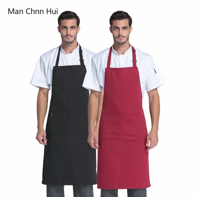 Kitchen Chef Apron Cafe Shop Woman and Man Waiter Bbq Pinafore Restaurant Solid Color Cooking Work Halterneck Aprons