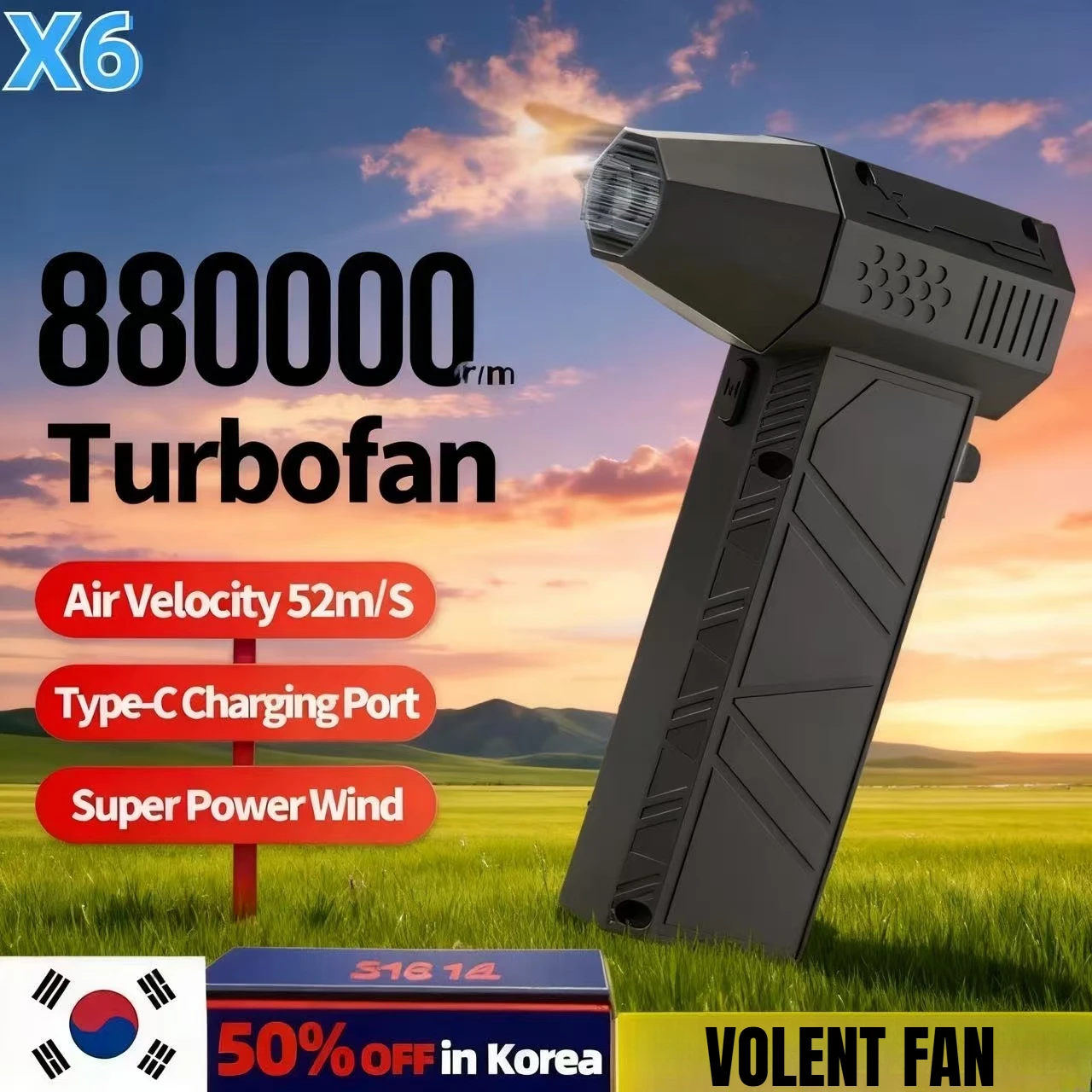 

Violent Fan 880000RPM Powerful Air Blower Vacuum Dust Cleaner Type-C Charging Strong Winds 53m/s Brushless Turbo Jet Blower ﻿