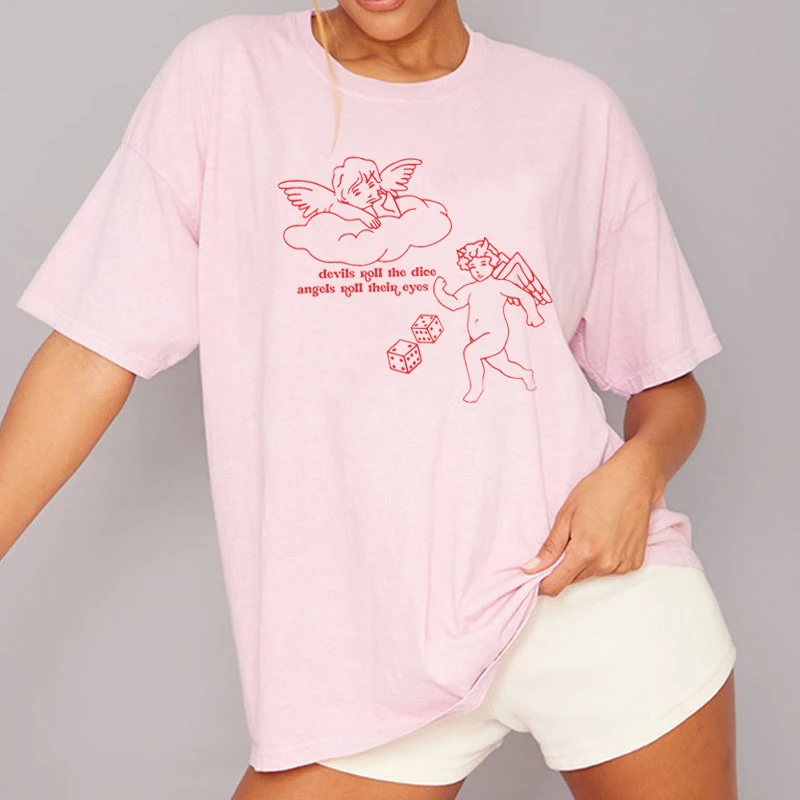 6063 Devils Roll The Dice, camiseta estética bonita para mujer, camiseta de música de moda tumblr de verano, camiseta de Ángel de dibujos animados, tops vintage