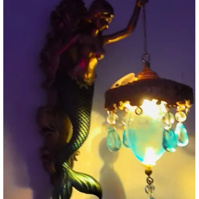 Applique murale sirène en résine, lampe créative pour chambre à coucher, décoration de fenêtre, décoration de porte, Halloween, maison, ornement de Style océan