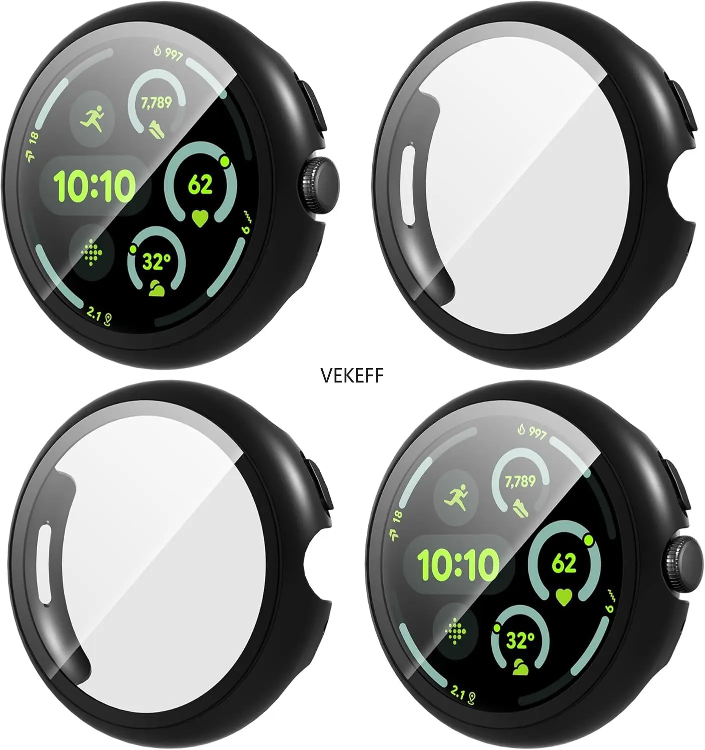 4-Pack for Google Pixel Watch 3 45mm Case, HD Tempered Glass Screen Protector