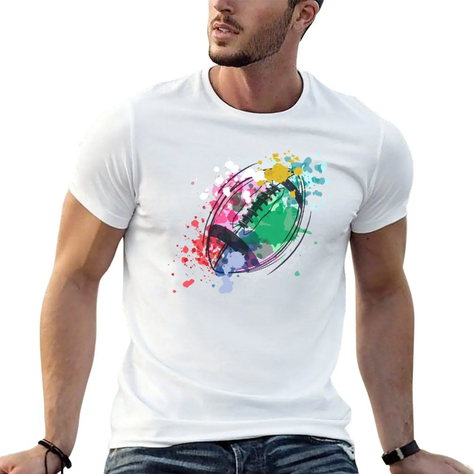 WATERCOLOR RUGBY BALL T-Shirt tees summer top mens t shirts top quality