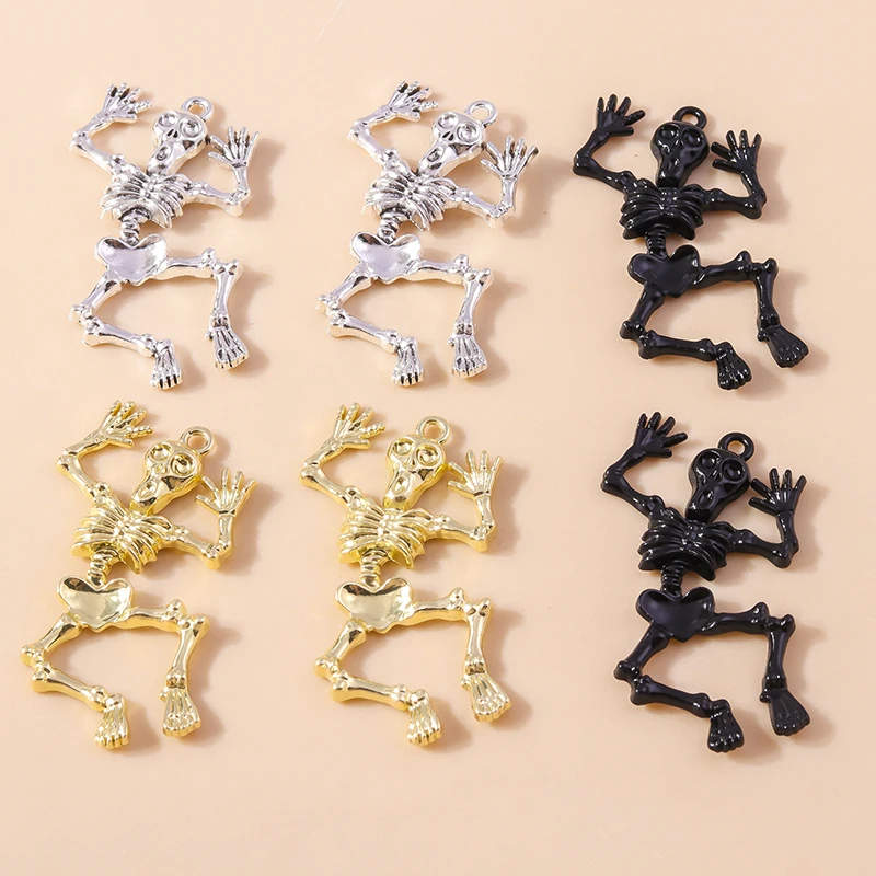 

Leslie 5pcs/lot 28*50mm Alloy Metal Skeleton Charms for Earrings Necklace Halloween Pendants Bracelets Making DIY Jewelry Gifts