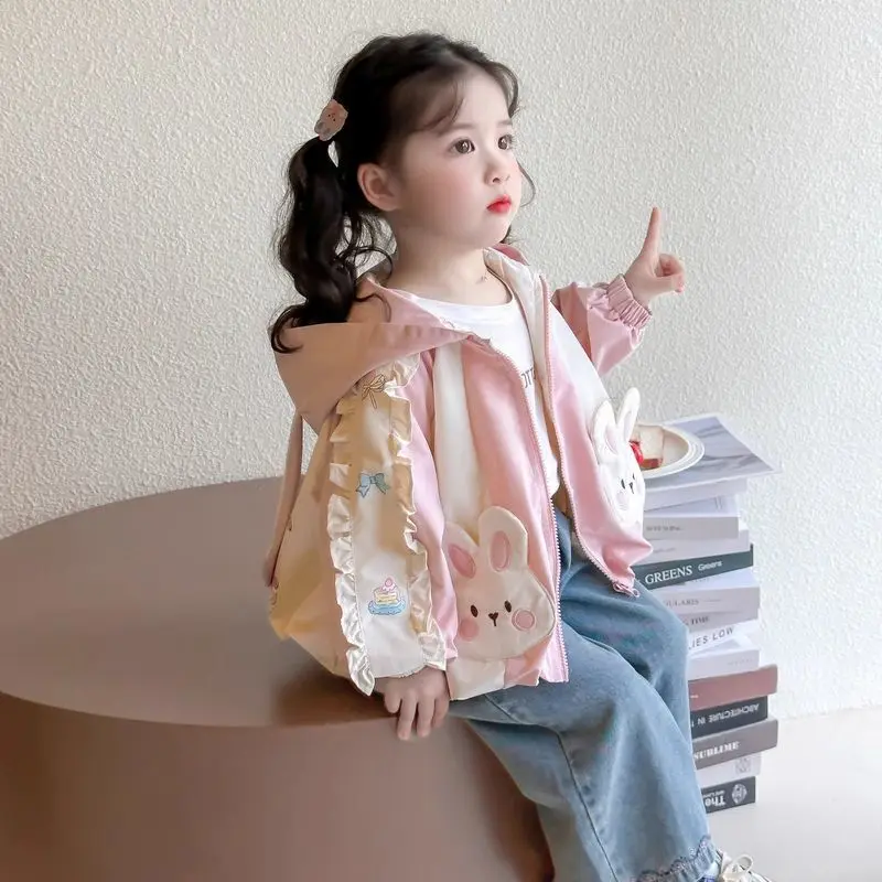 

Baby Girls Spring and Autumn Coat New Children's Cartoon Casual Sweet Hooded Jacket 90-140cm