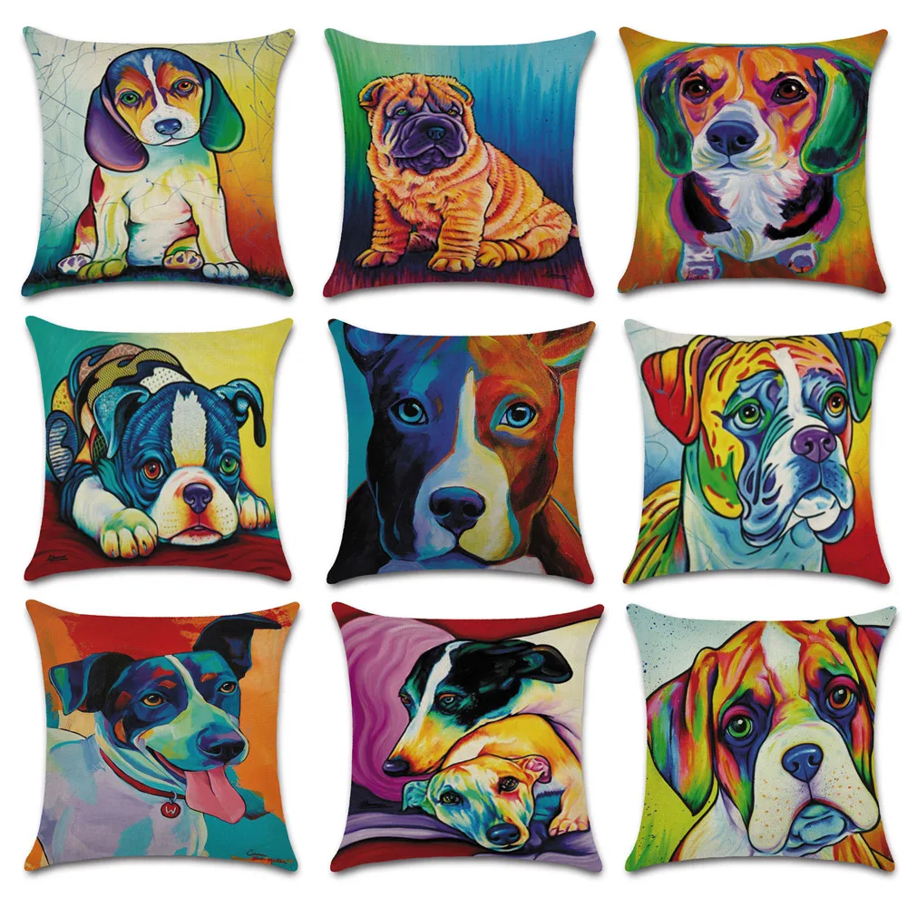 

Cute Dog Pillowcase Oil Painting Puppy Dog Cotton Linen Pillow Case for Girls Room Aesthetics Boy Girl Kid Bed Sofa Pillow Cover