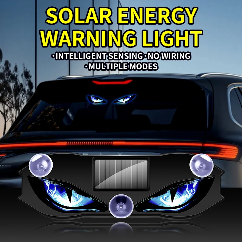 Universal For All Cars Solar Powered Blinking Demon Eye Warning Light, Vibration Sensor Car Ambient LED Decor Light