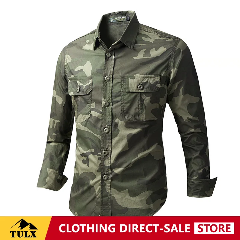 Workwear Long Sleeve Shirt Men Spring New Wear-resistant Japanese Retro Loose Collared Shirt Casual Versatile Camouflage Shirt