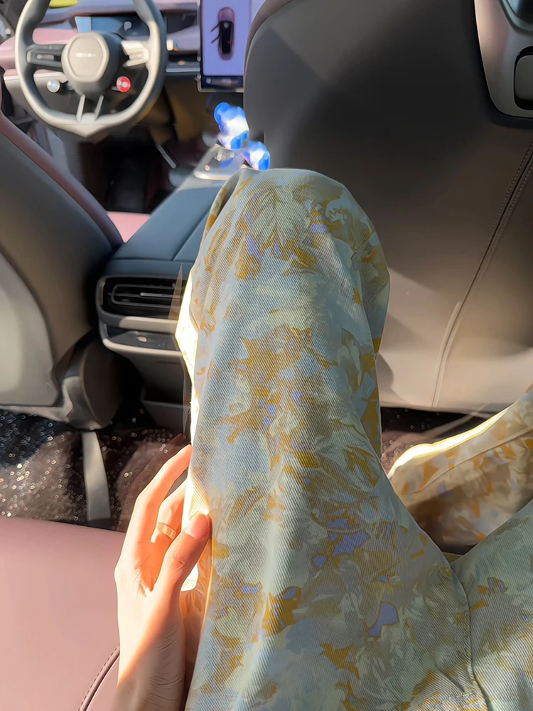 Vintage American Sle High Waist Straight Leg Jeans Men's Summer Floral Print Curved Knife  Slimming Flared Denim Pants