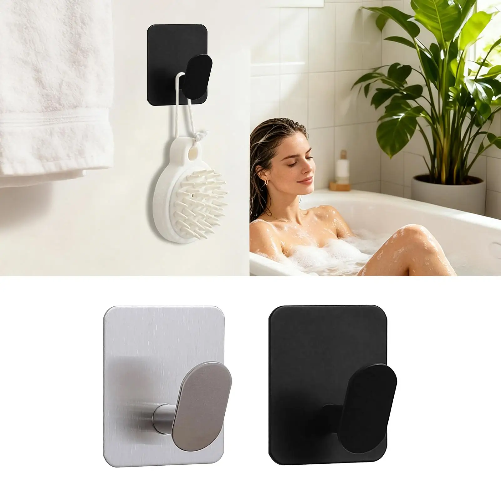 Adhesive Hooks Heavy Duty Stainless Steel Rustproof Non-Slip, Removable Wall Towel Hanger For Coat Key Hat Bathroom Bedroom