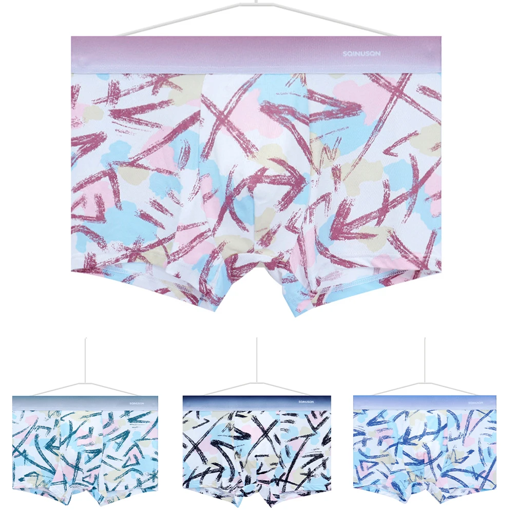 

Men\\'s Elastic Boxer Shorts Underwear Printed Breathable Trunks with Mid Length Design and Flat Corners for Everyday Comfort