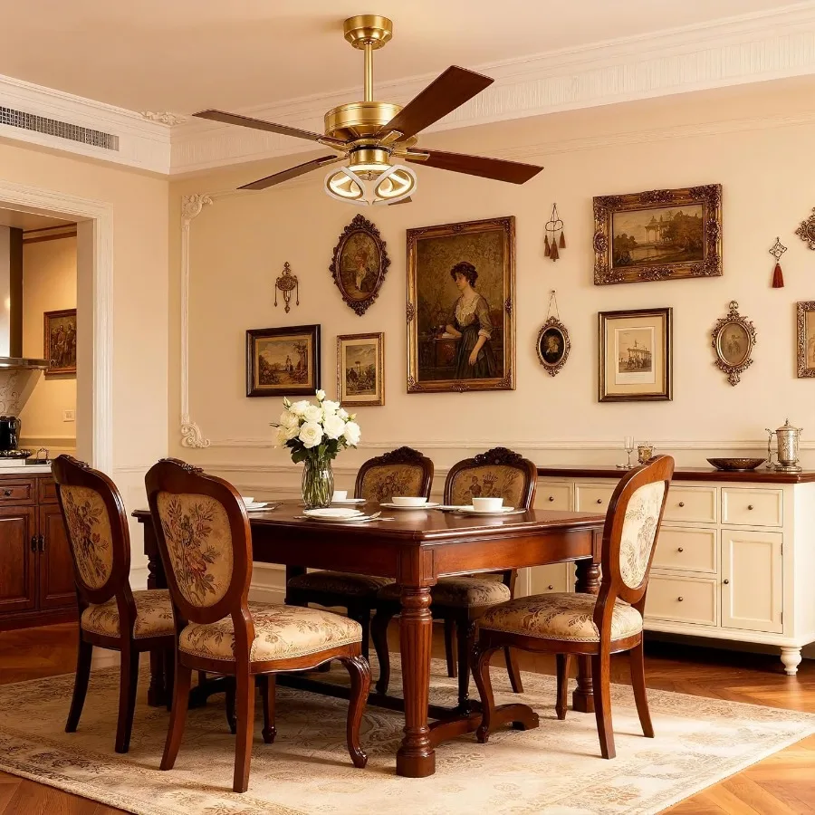 52 Inch Gold Ceiling Fans with Integrated Lights and Remote/APP Controlled RGB Color Changing LED Lighting 6-Speed Reversible D