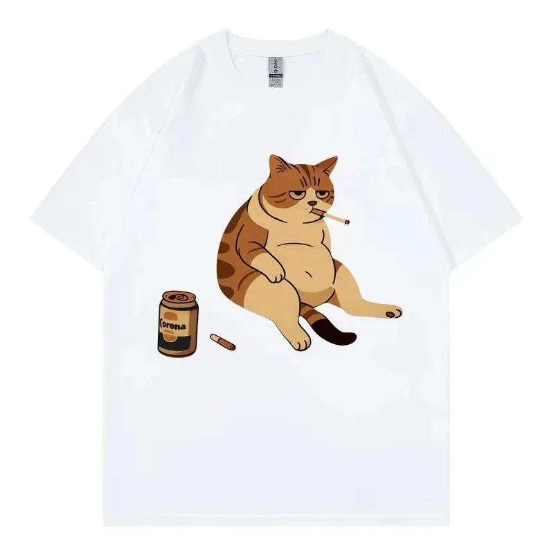 

New Funny Smoking Cat Meme T-shirt Women Clothing High Street Fashion Trend T-shirts Summer Casual Cotton Breathable T-Shirt