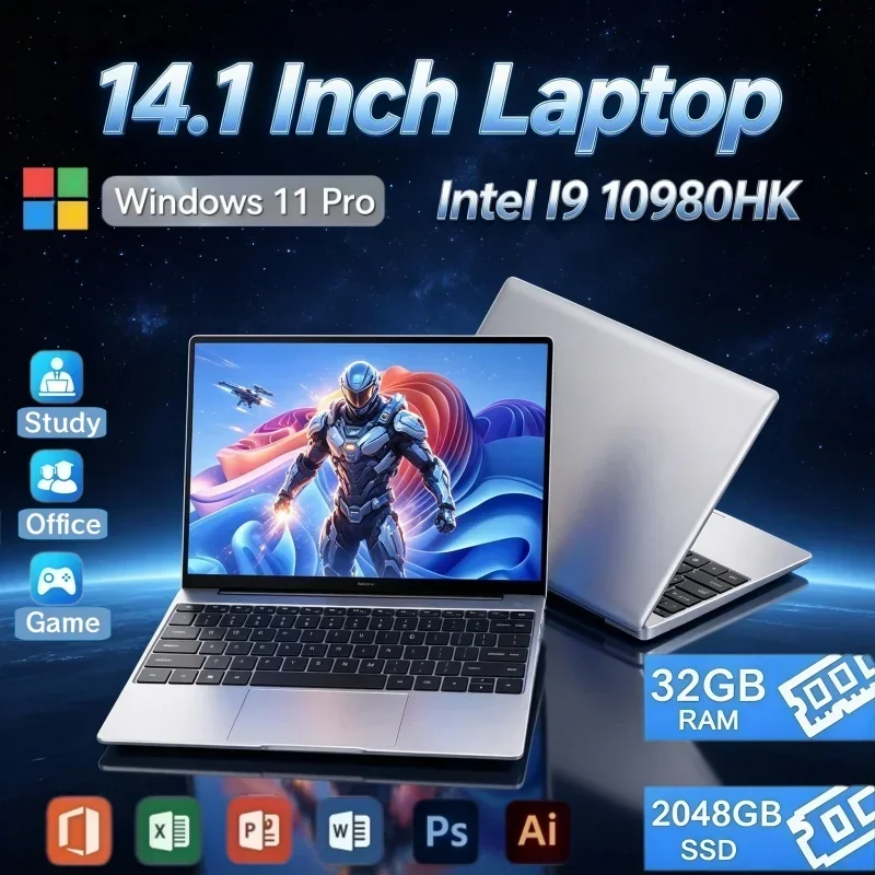 14.1 Inch Portable Slim Notebook Intel Core I9 10980HK 32GB RAM 2TB SSD Win11 Laptop For Home Daily Social And Entertainment