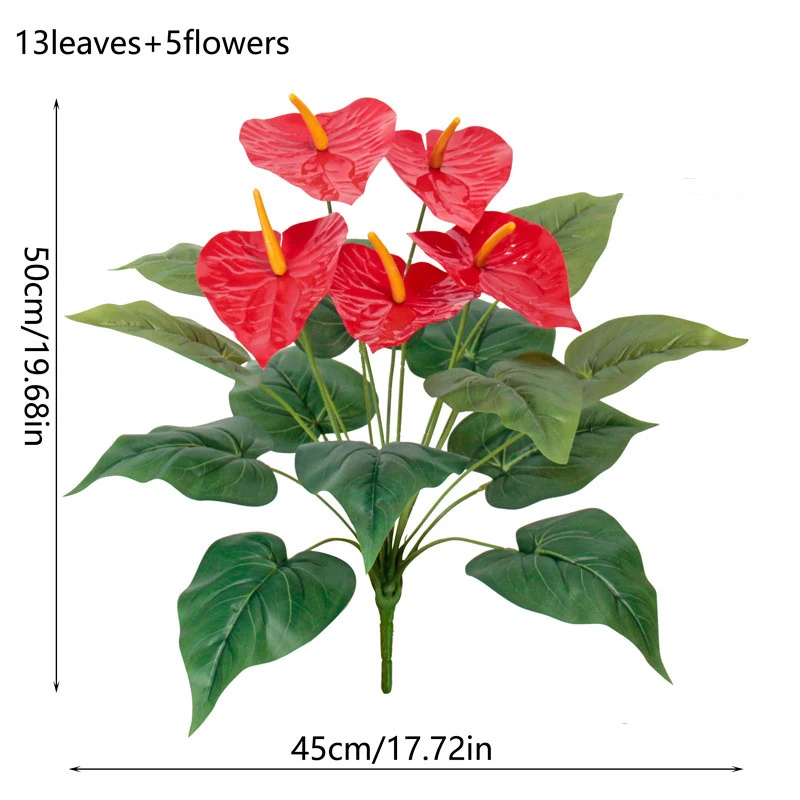 18 Köpfe künstliches Anthurium, 50 cm, rot-grüne Kunststoffpflanze für den Außenbereich, Garten, Veranda, Fensterbank, Heim- und Raumdekoration, künstliche Pflanzen – Detail 1