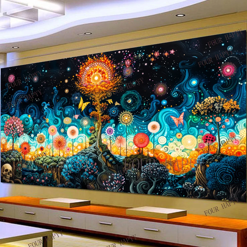 5D DIY Large Diamond Painting Cross Colorful Flowers Trees Landscape Wall Art, Full Round Drill, Embroidery Home Decor