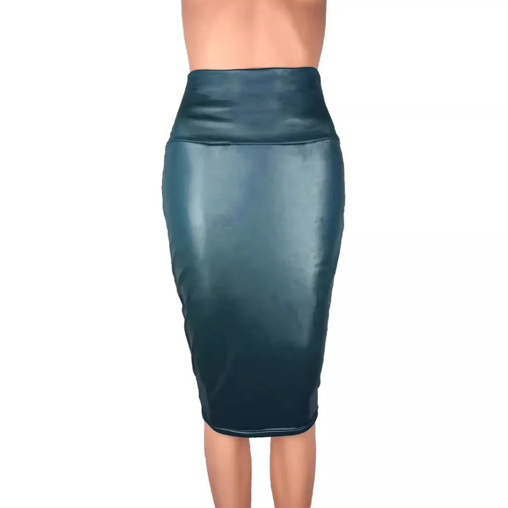 Stylish Bodycon Midi Skirt Women High Waist Faux Leather Pencil Skirts Elegant Commuter Fashion Office Wear Bottom