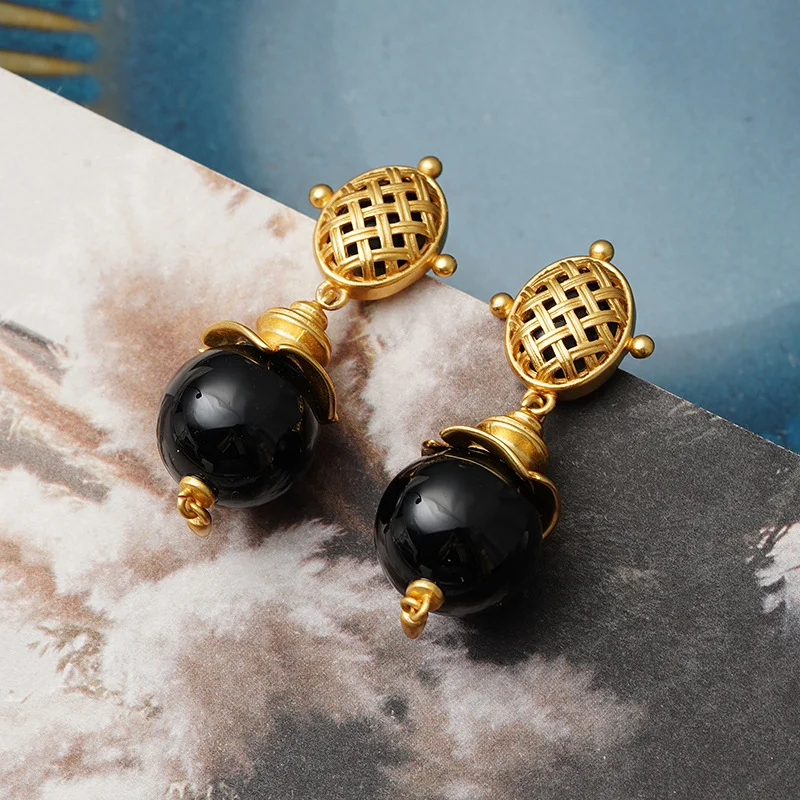 Retro Jewelry Black Color Stone Earrings Vintage Temperament For Women Party Gifts Hot Selling