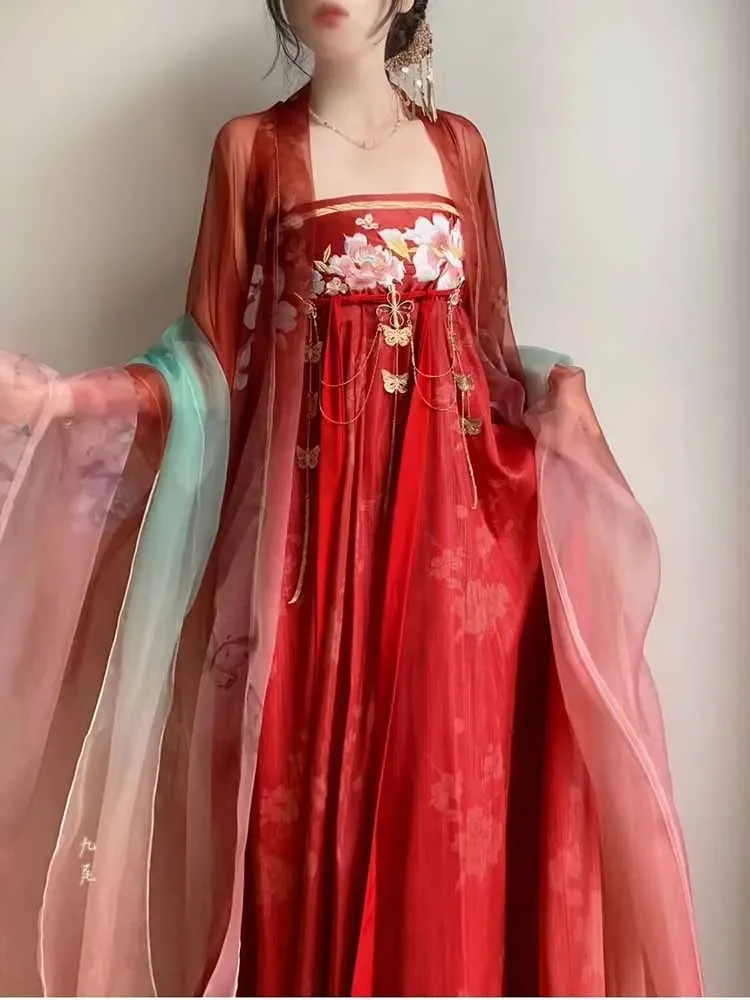 

Oversized 10XL Hanfu Dress Women Chinese Tang Dynasty Vintage Embroidered Red Hanfu Cosplay Costume Hanfu Dress For 140kg Women