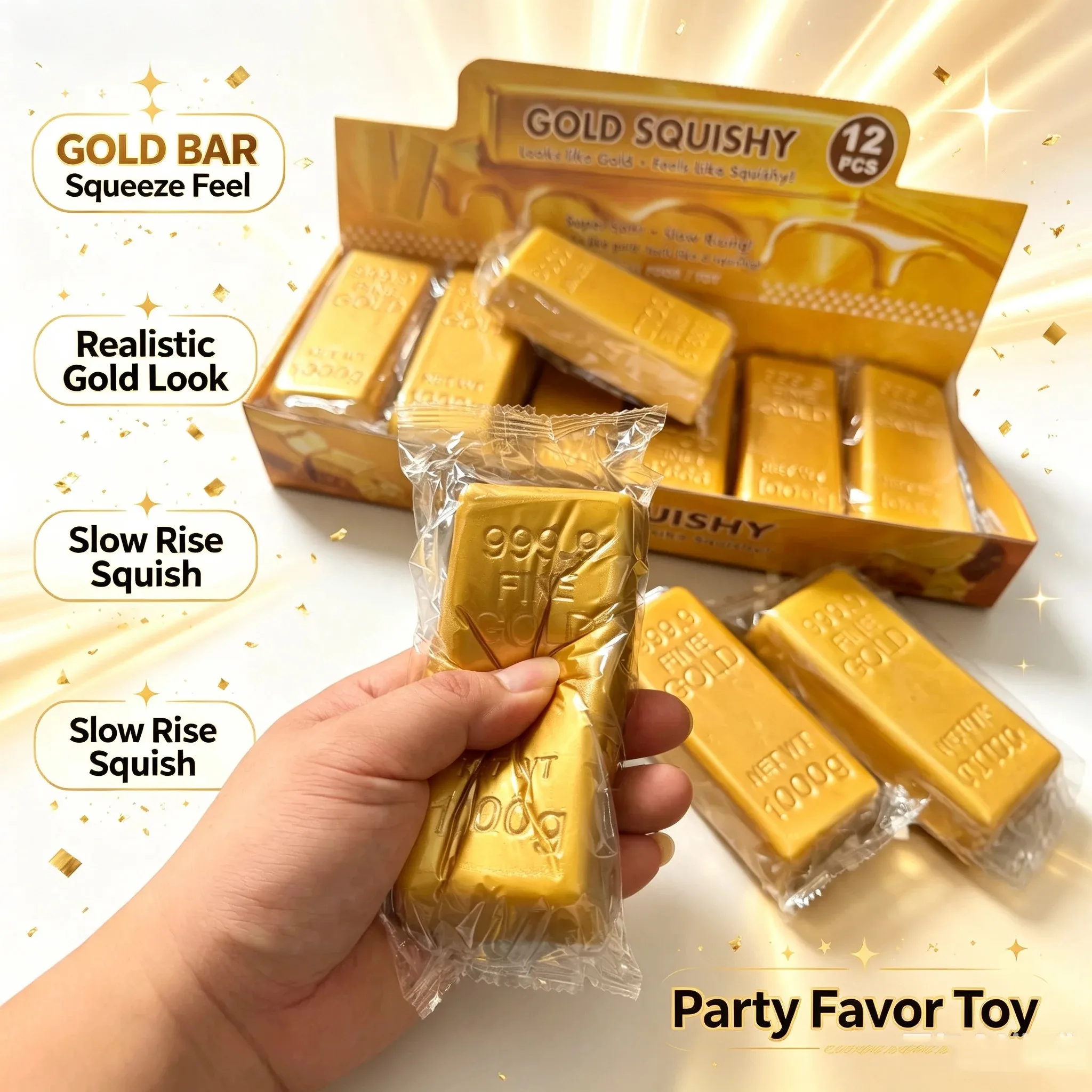 Simulate Gold Brick Squishy Slow Rising Fidget Toy Realistic Gold Bar Squeeze Toy Stress Relief Party Collection Gift for Adult