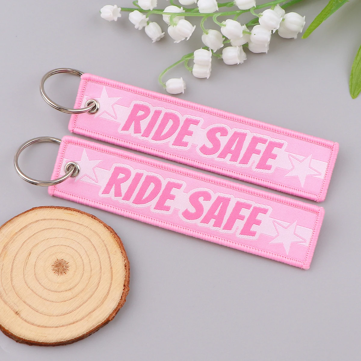 Ride Safe Embroidery Key Fobs Drive Safe Key Tags Keychain For Motorcycles Cars Key Ring Accessories Backpack Chaveiro Gifts