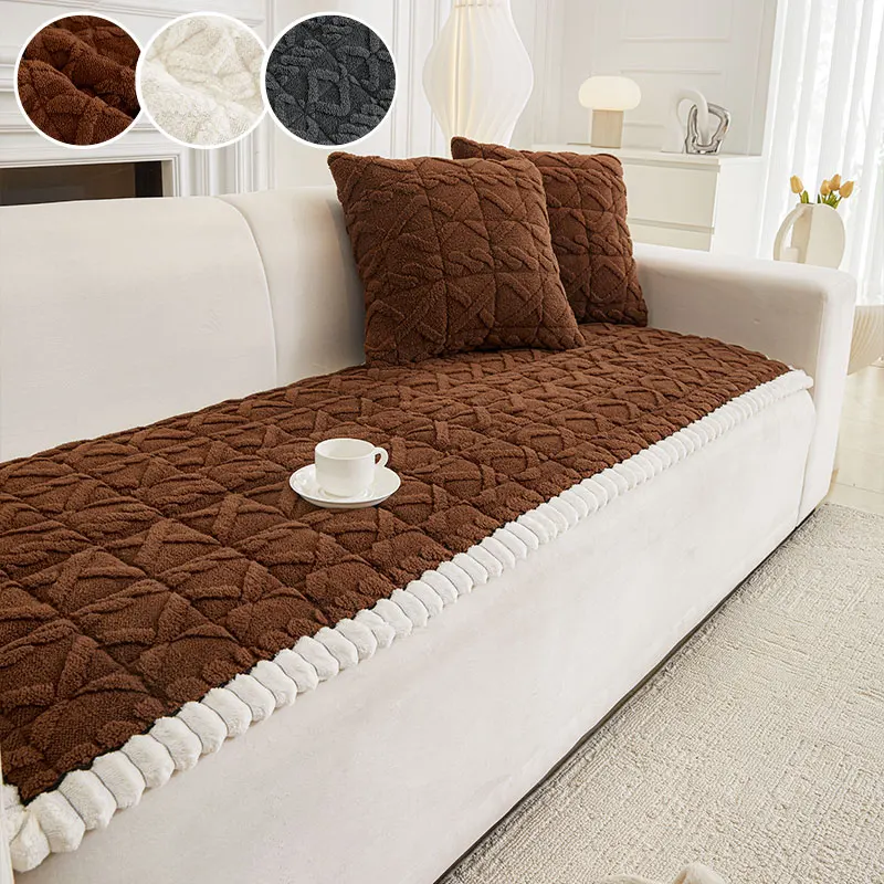 1PC-Winter sofa cushion thickened Mantou cushion shu mianrong anti-skid straight row leather sofa cover cloth cover