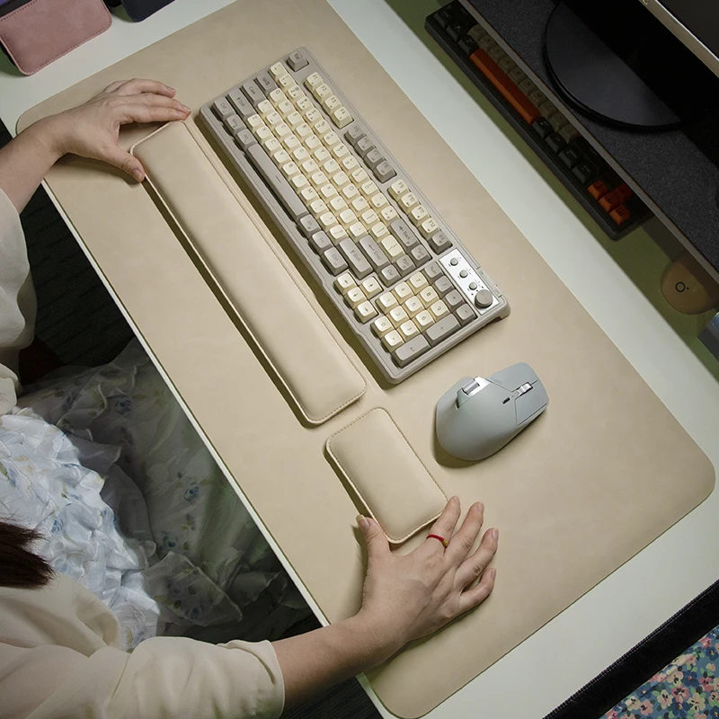 Tapete de mesa à prova d'água em PU, tapete grande para mouse, tapete antiderrapante para laptop, tapete para teclado, tapete para mouse com apoio para pulso, três peças.