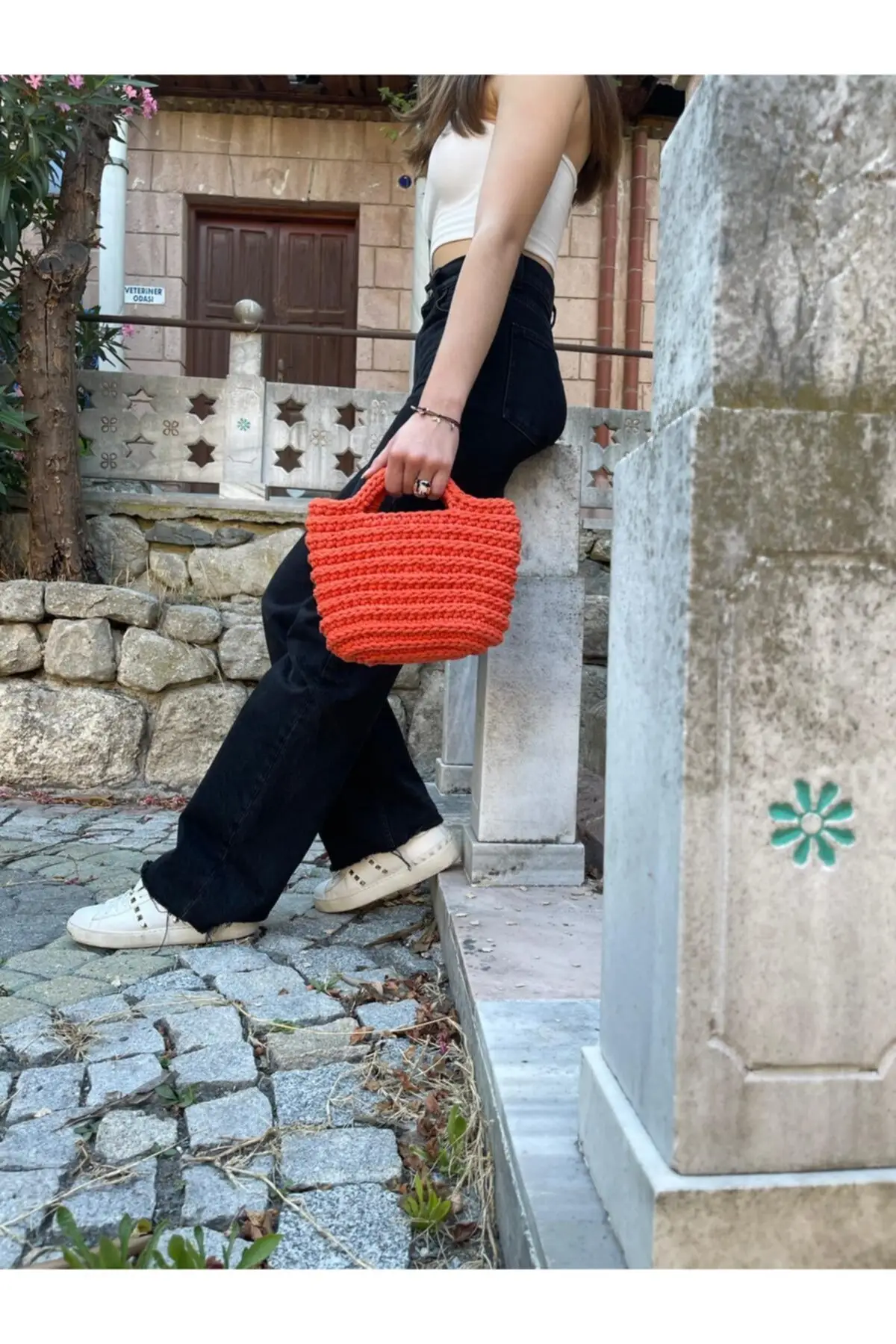 Uras Handmade Mesh Orange Hand Bag Women bag Shoulder Bag Handmade