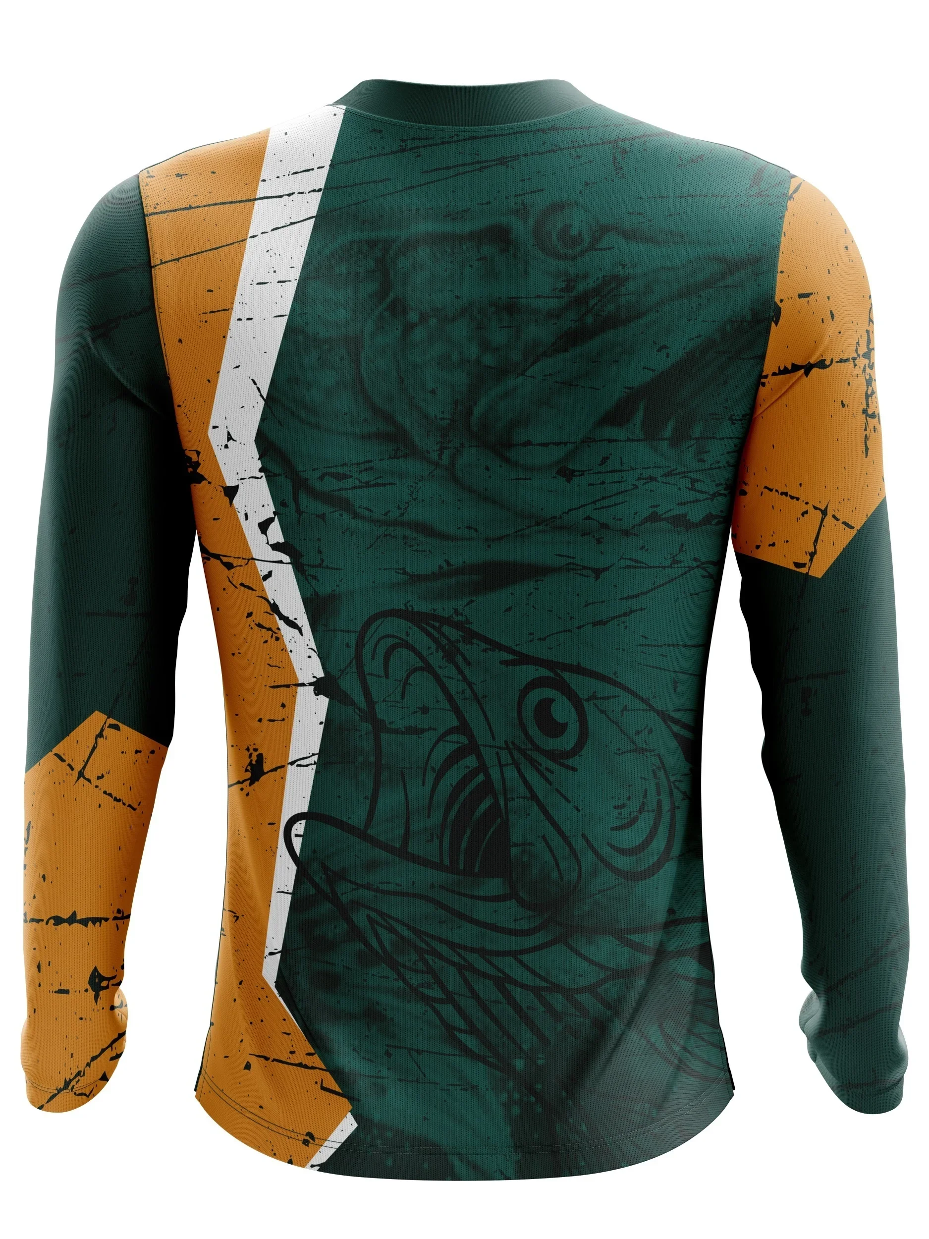 الرجال هيكل السمكة إلكتروني طباعة الصيد تي شيرت الصيد في الهواء الطلق ركوب الدراجات الرياضة قميص طويل الأكمام عارضة مريحة تنفس أعلى